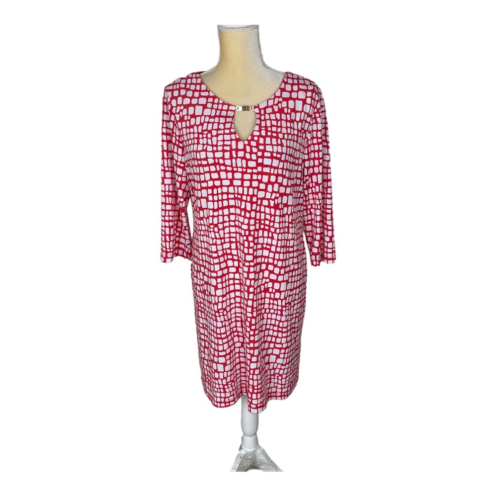 Tiana B Shift Dress Long Sleeve Geometric Orange Coral White Size L
